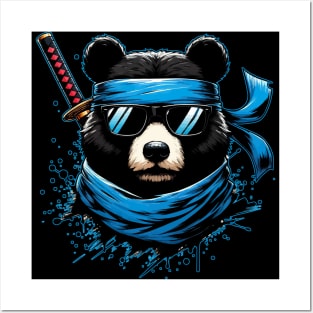 Cool Ninja Bear Japanese Anime Ink Splash Style Posters and Art